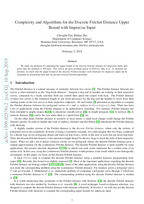(PDF) Complexity and Algorithms for the Discrete Fréchet Distance Upper ...