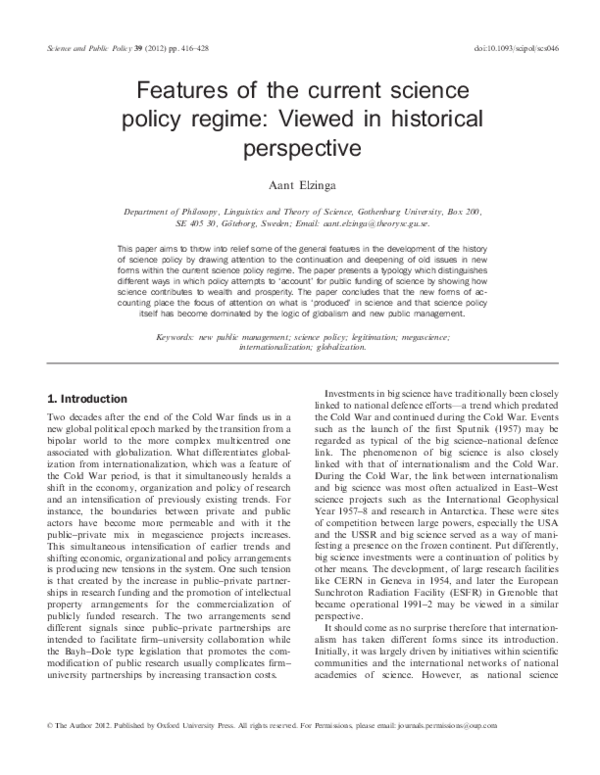 (PDF) Features of the current science policy regime: Viewed in ...