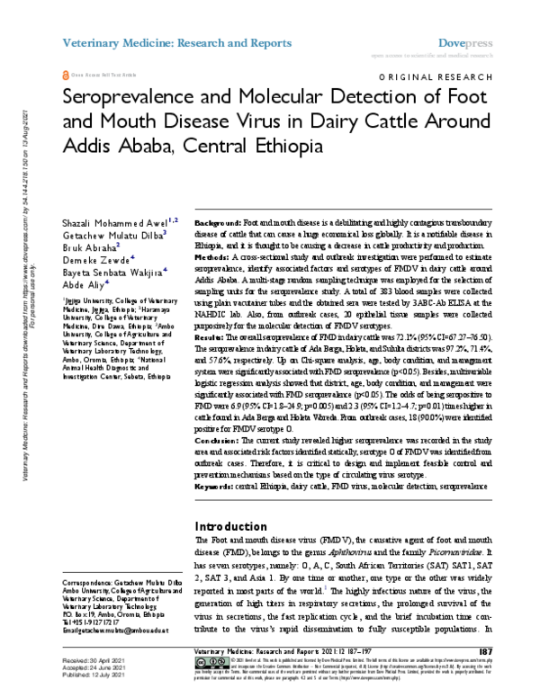 (PDF) Seroprevalence and Molecular Detection of Foot and Mouth Disease ...
