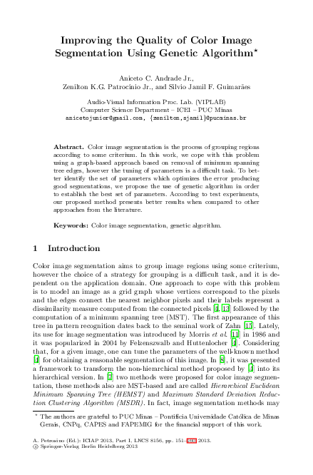 (PDF) Improving the quality of color image segmentation using genetic ...