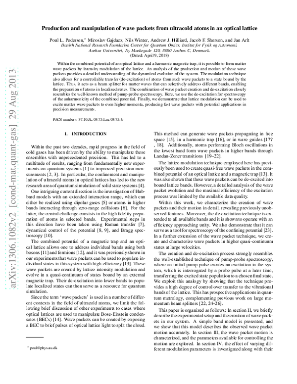 (PDF) Production and manipulation of wave packets from ultracold atoms ...