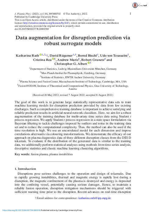 (PDF) Data augmentation for disruption prediction via robust surrogate ...