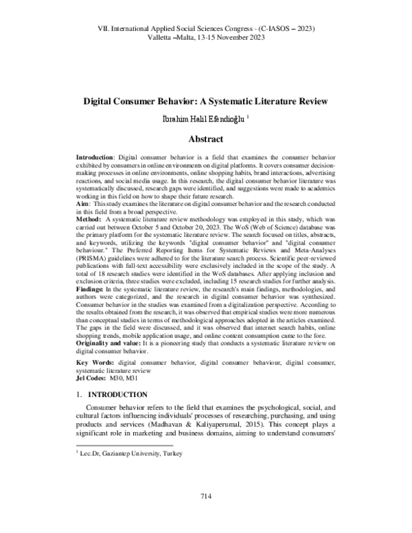 (PDF) Digital Consumer Behavior: A Systematic Literature Review
