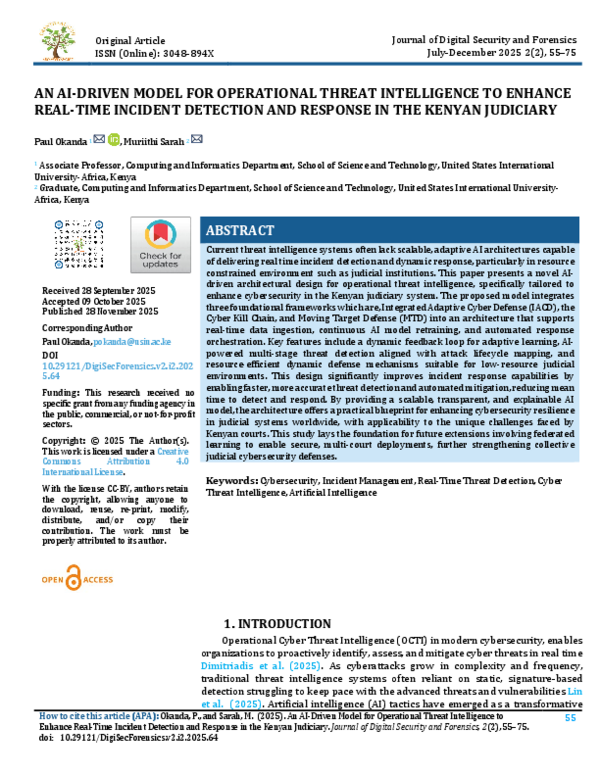 (PDF) AN AI-DRIVEN MODEL FOR OPERATIONAL THREAT INTELLIGENCE TO ENHANCE ...