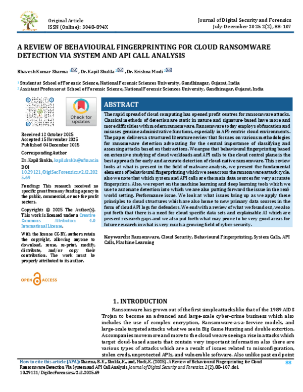 (PDF) A REVIEW OF BEHAVIOURAL FINGERPRINTING FOR CLOUD RANSOMWARE ...
