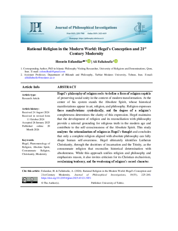 (PDF) Rational Religion in the Modern World: Hegel's Conception and 21 ...