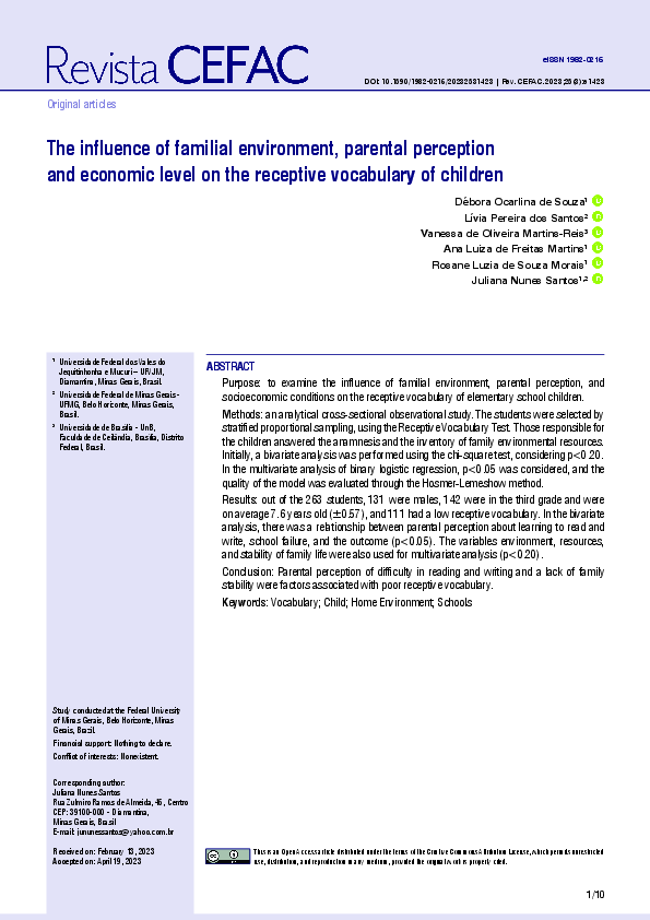 (PDF) The influence of familial environment, parental perception and ...