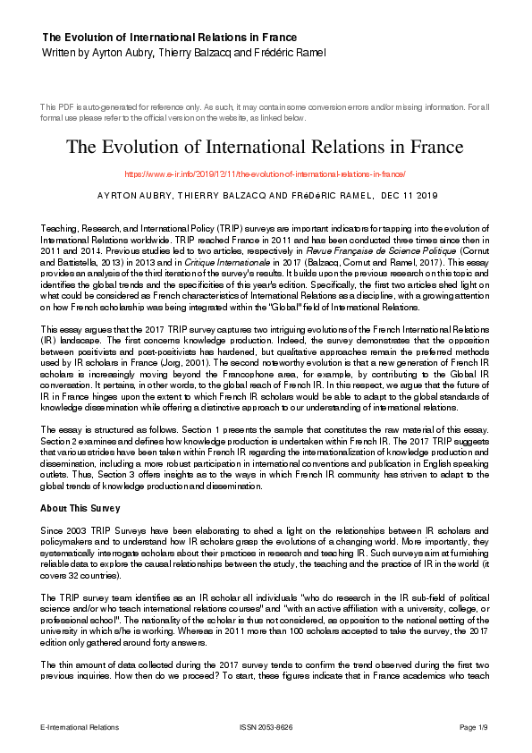 (PDF) The Evolution of International Relations in France