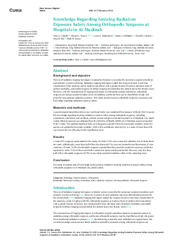 (PDF) Knowledge Regarding Ionizing Radiation Exposure Safety Among ...