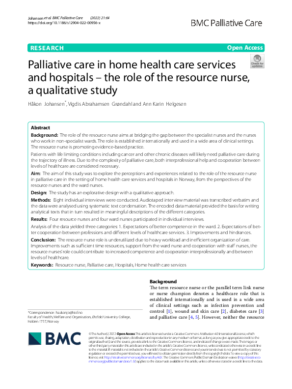 (PDF) Palliative care in home health care services and hospitals – the ...