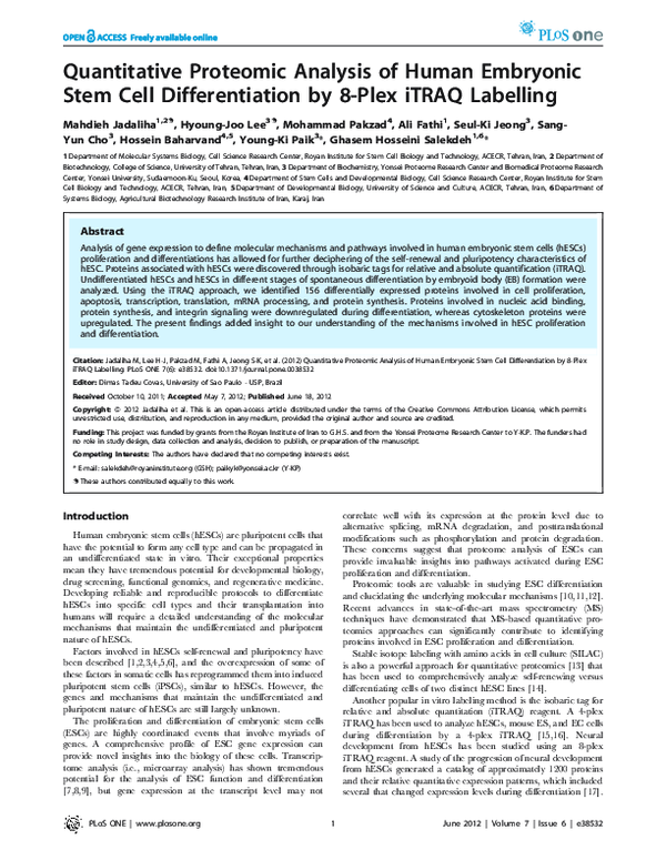 (PDF) Quantitative Proteomic Analysis of Human Embryonic Stem Cell ...