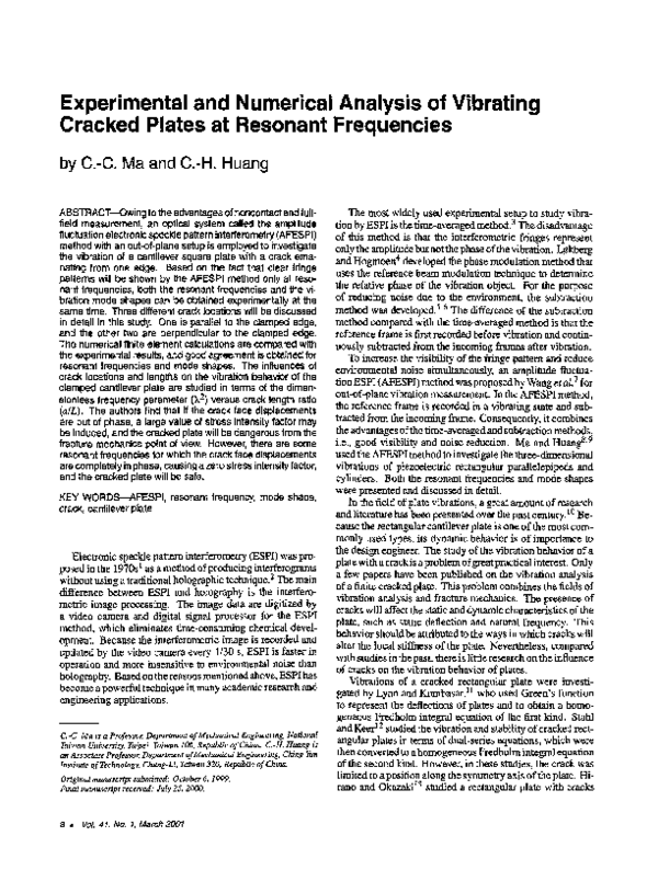 (PDF) Experimental and numerical analysis of vibrating cracked plates ...