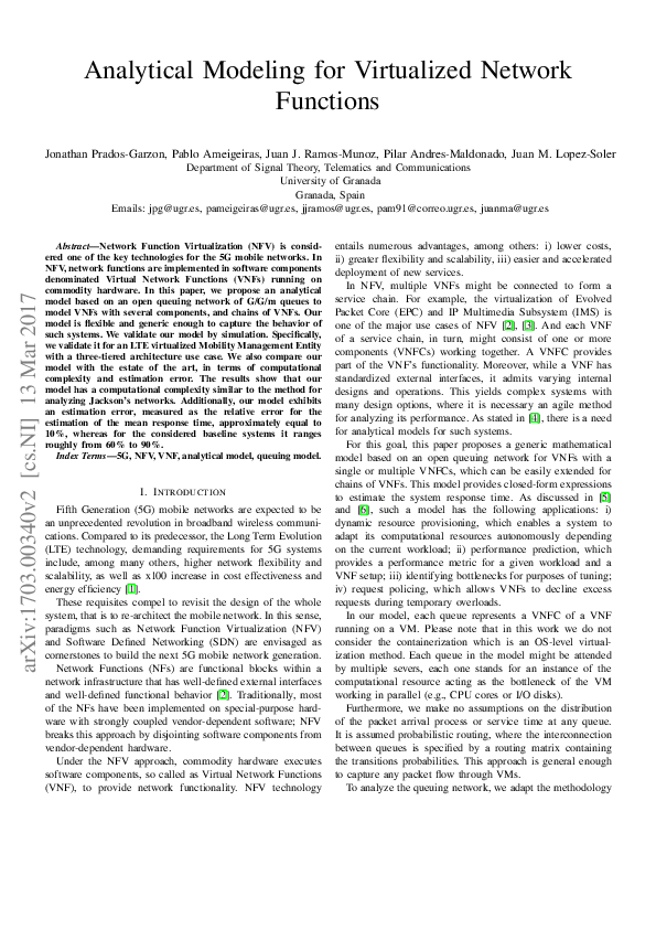 (PDF) Analytical Modeling for Virtualized Network Functions