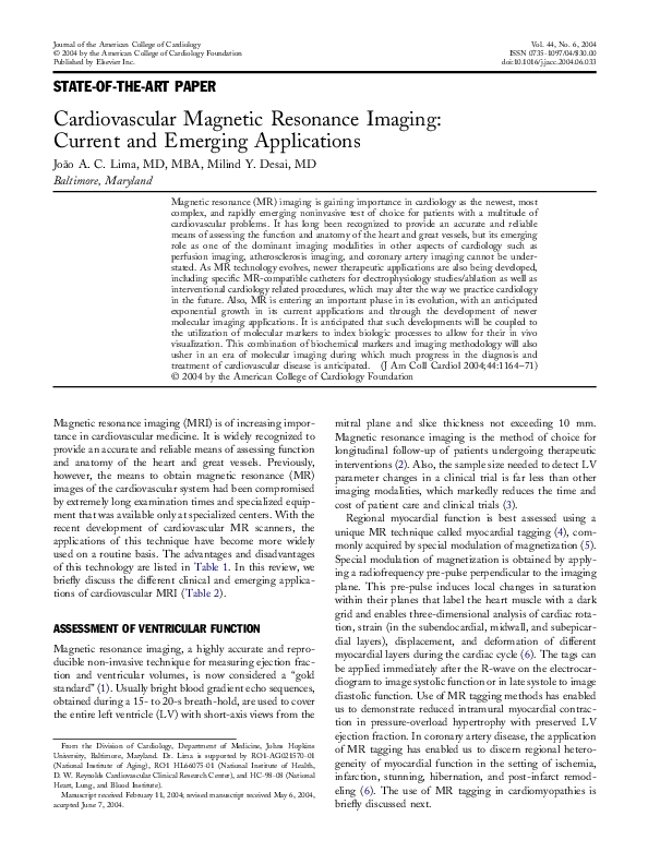 (PDF) Cardiovascular magnetic resonance imaging: Current and emerging ...