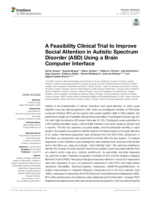 (PDF) A Feasibility Clinical Trial to Improve Social Attention in ...