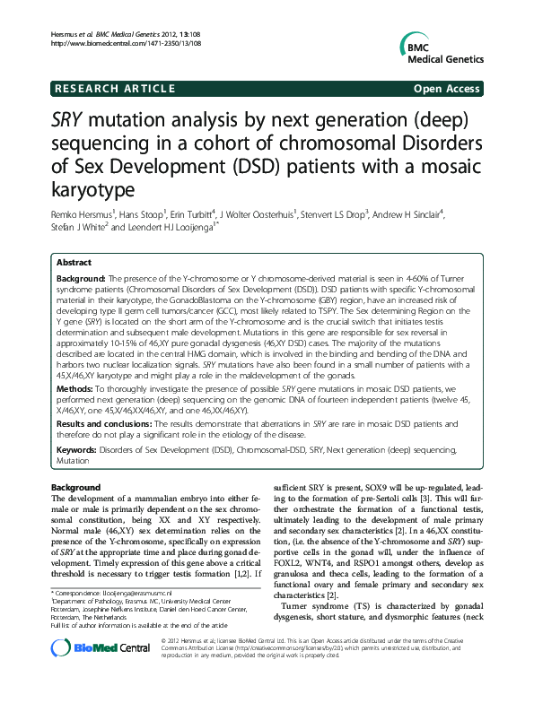 (PDF) SRY mutation analysis by next generation (deep) sequencing in a ...