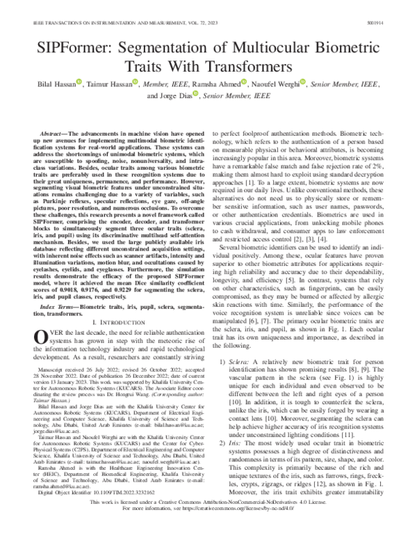 (PDF) SIPFormer: Segmentation of Multiocular Biometric Traits With ...