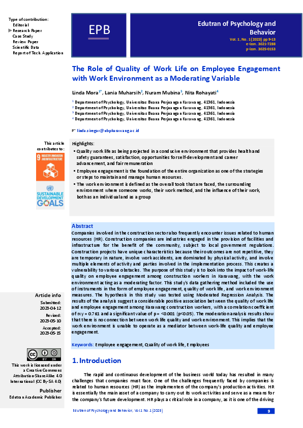 (PDF) The Role of Quality of Work Life on Employee Engagement with Work ...