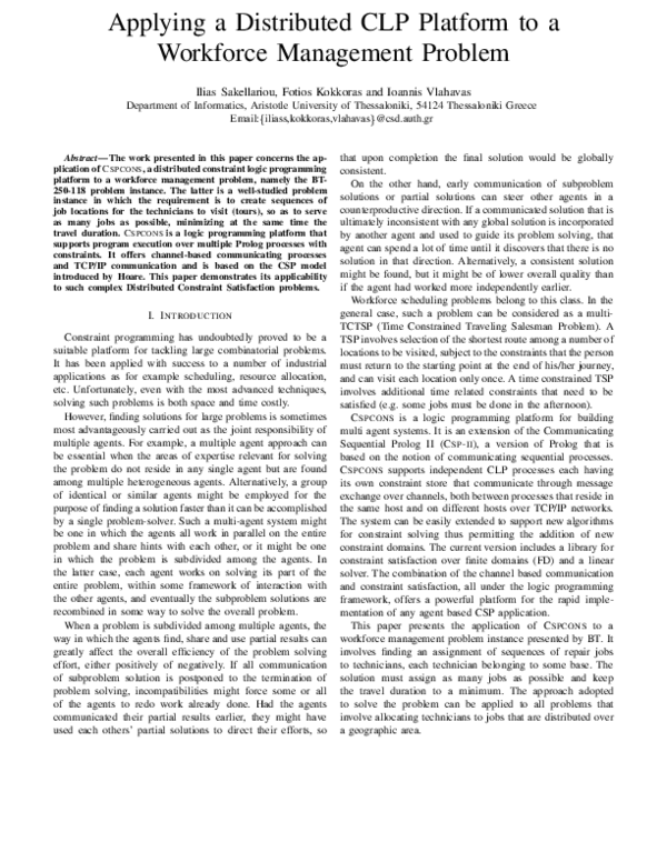 (PDF) Applying a Distributed CLP Platform to a Workforce Management Problem