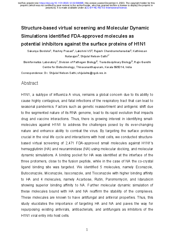 (PDF) Structure-based virtual screening and Molecular Dynamic ...