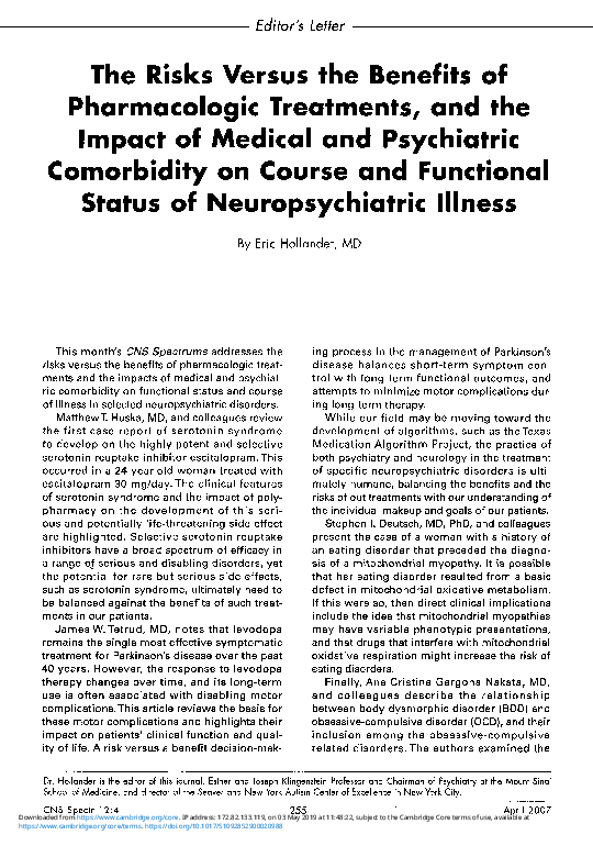 (PDF) The Risks Versus the Benefits of Pharmacologic Treatments, and ...