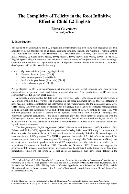 (PDF) The Complicity of Telicity in the Root Infinitive Effect in Child ...