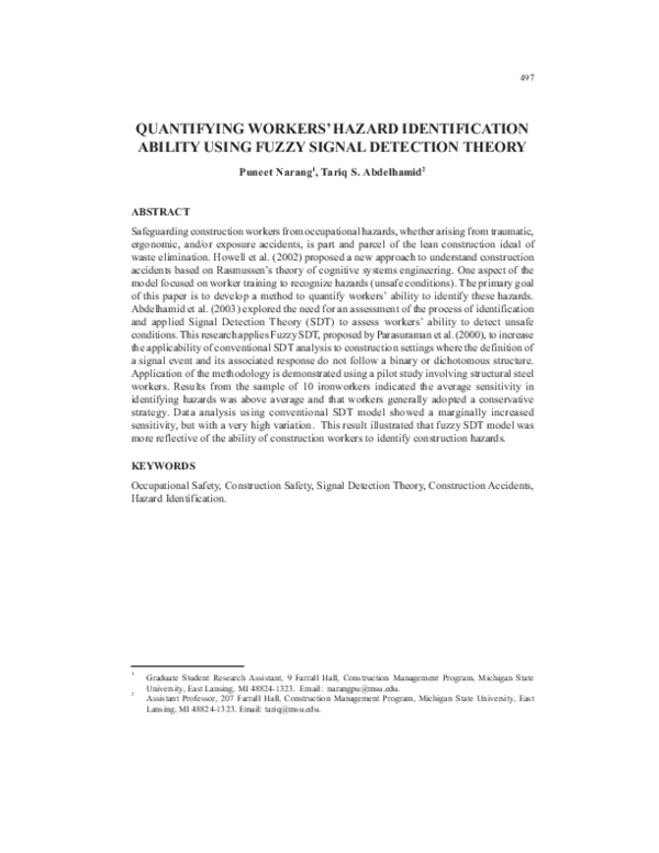 (PDF) Quantifying Workers’Hazard Identification Ability Using Fuzzy ...