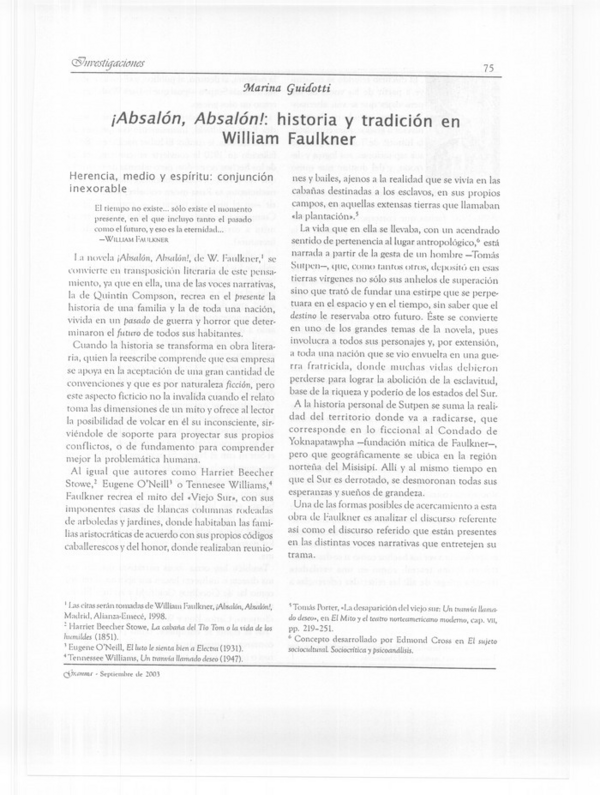(PDF) ¡Absalón, Absalón!: historia y tradición en William Faulkner