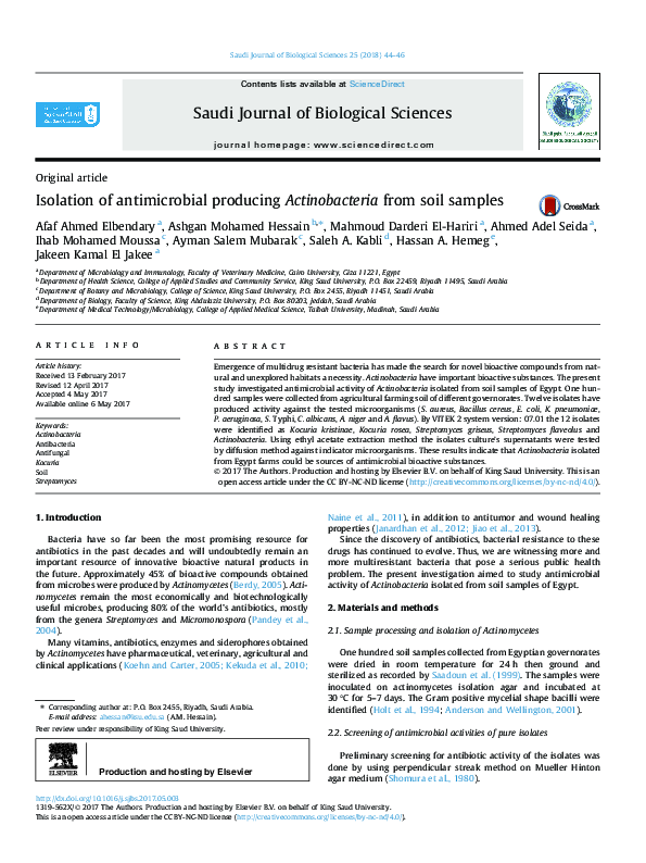 (PDF) Isolation of antimicrobial producing Actinobacteria from soil samples