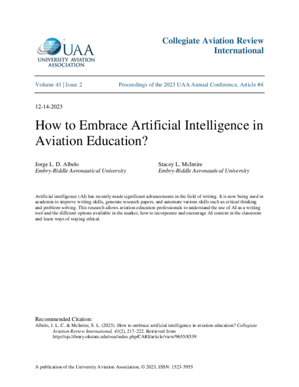 (PDF) How to Embrace Artificial Intelligence in Aviation Education?