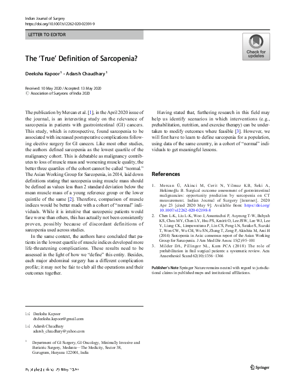 (PDF) The ‘True’ Definition of Sarcopenia?