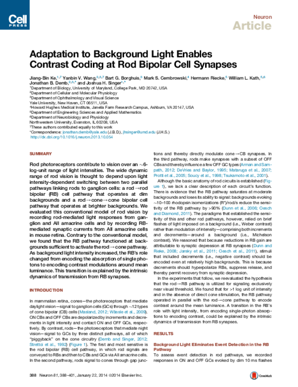 (PDF) Adaptation to Background Light Enables Contrast Coding at Rod ...
