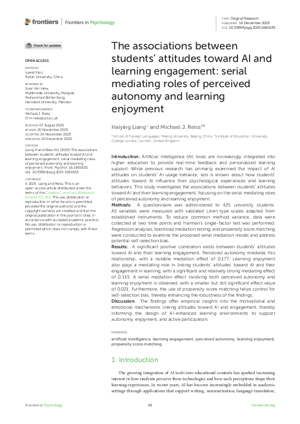 (PDF) The associations between students' attitudes toward AI and ...