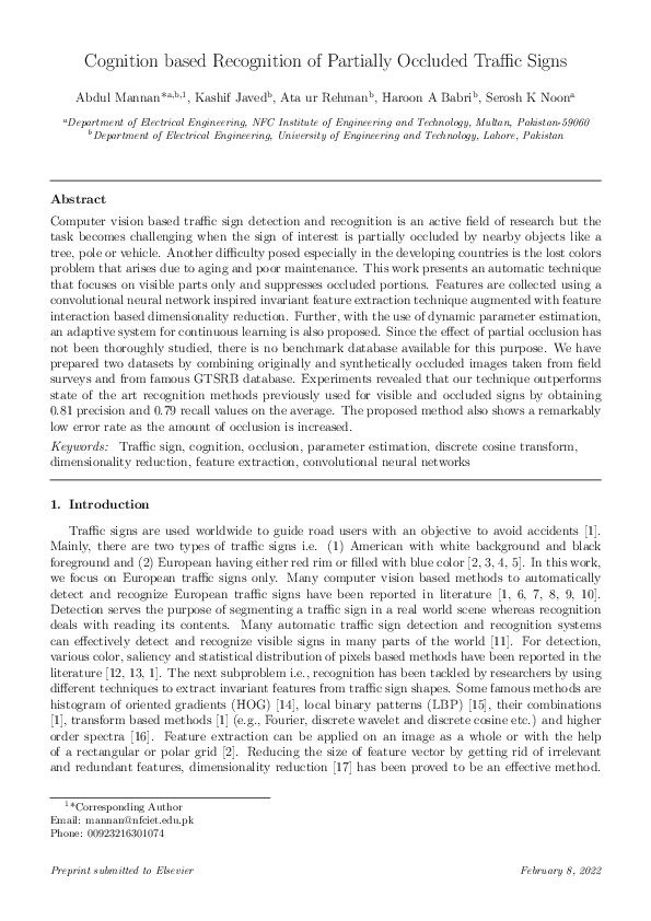 (PDF) Cognition based Recognition of Partially Occluded Traffic Signs