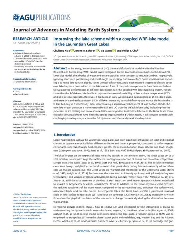 (PDF) Improving the lake scheme within a coupled WRF‐lake model in the ...