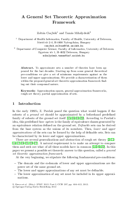 (PDF) A General Set Theoretic Approximation Framework