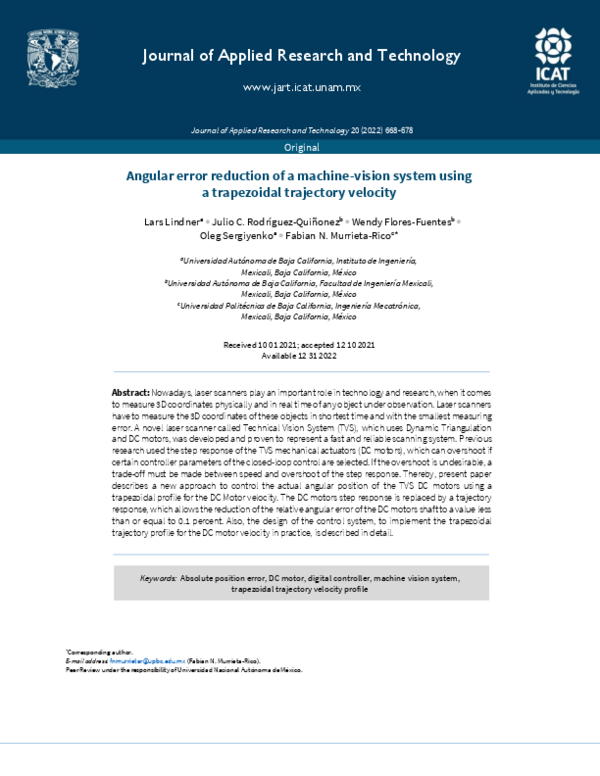 (PDF) Angular Error Reduction of a Machine Vision System using a ...