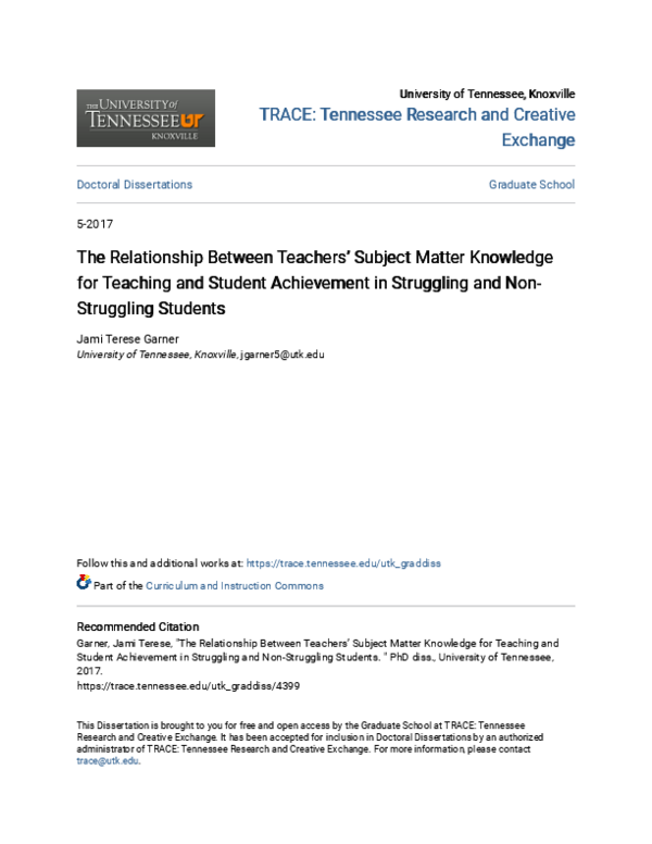 (PDF) The Relationship Between Teachers’ Subject Matter Knowledge for ...