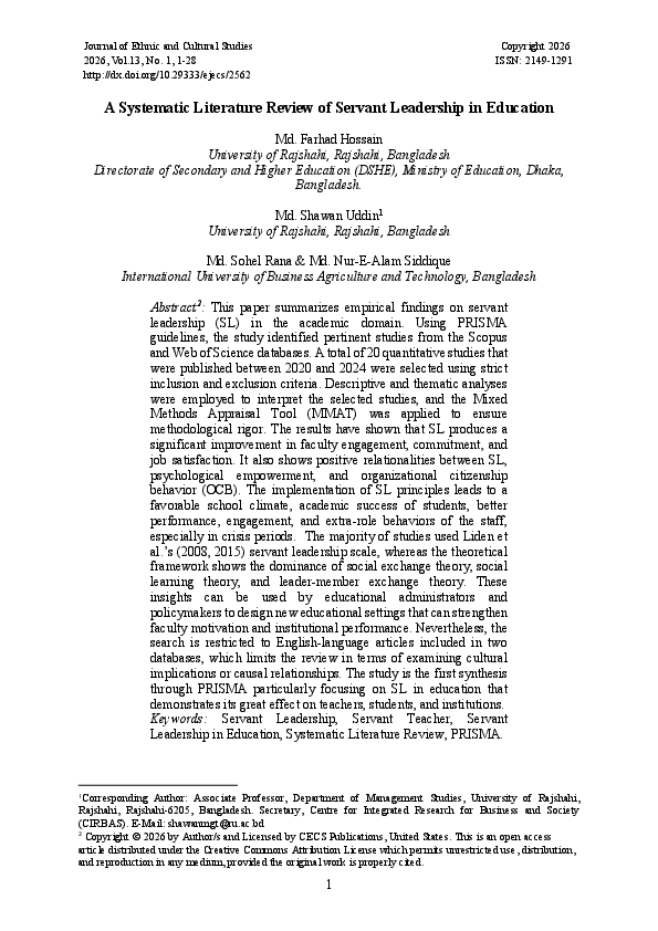 (PDF) A Systematic Literature Review of Servant Leadership in Education