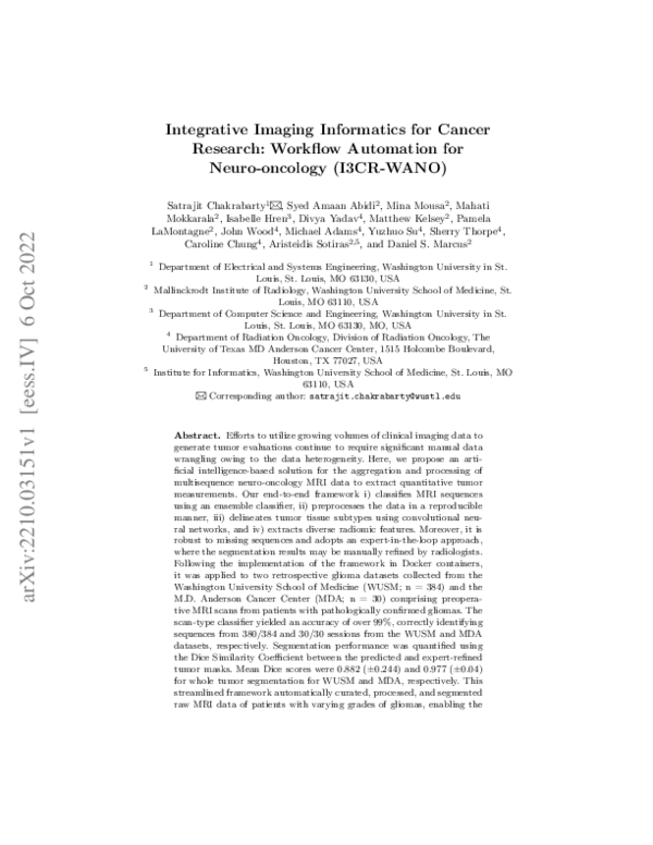(PDF) Integrative Imaging Informatics for Cancer Research: Workflow ...