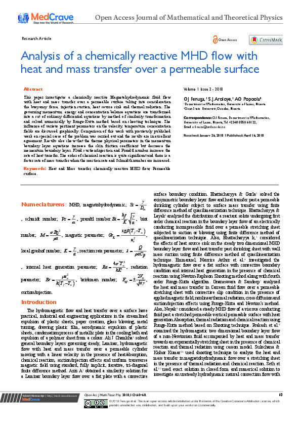 (PDF) Analysis of a chemically reactive MHD flow with heat and mass ...