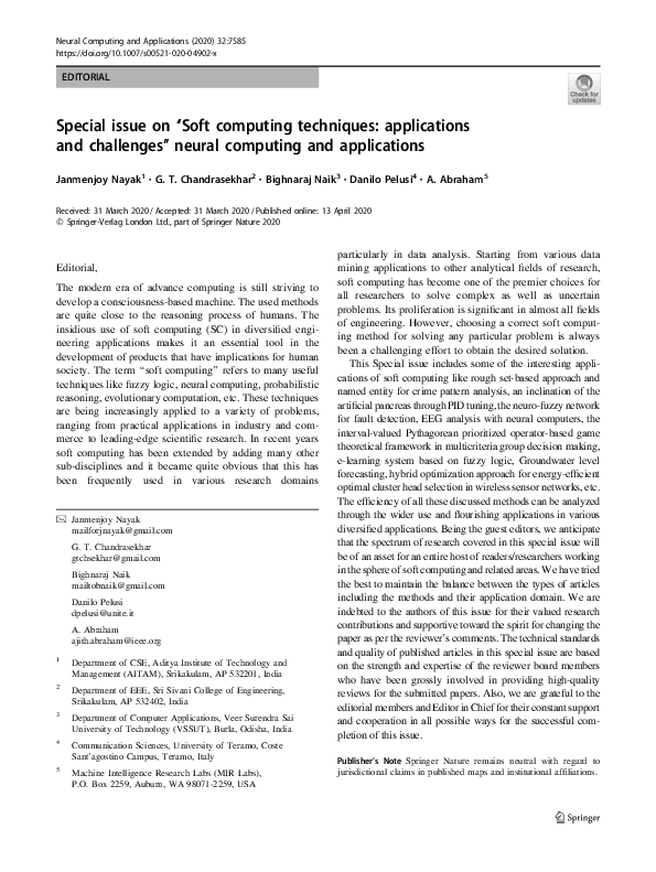 (PDF) Special issue on “Soft computing techniques: applications and ...