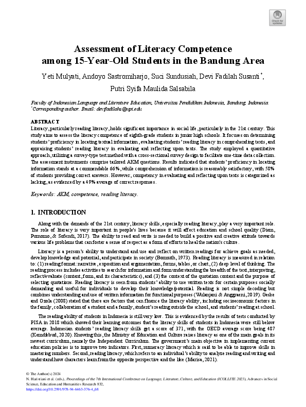 (PDF) Assessment of Literacy Competence among 15-Year-Old Students in ...
