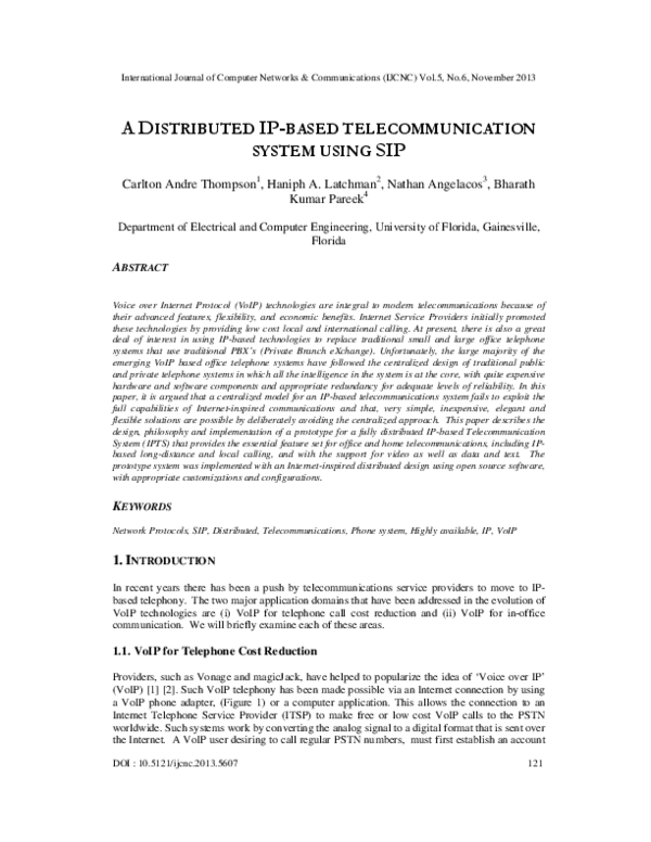 (PDF) A Distributed IP-Based Telecommunication System using SIP