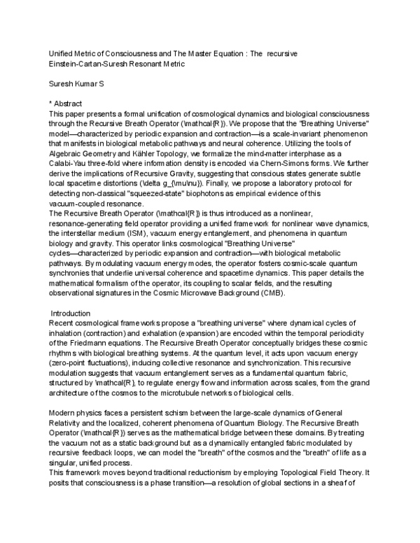 (PDF) Unified Metric of Consciousness and The Master Equation : The ...