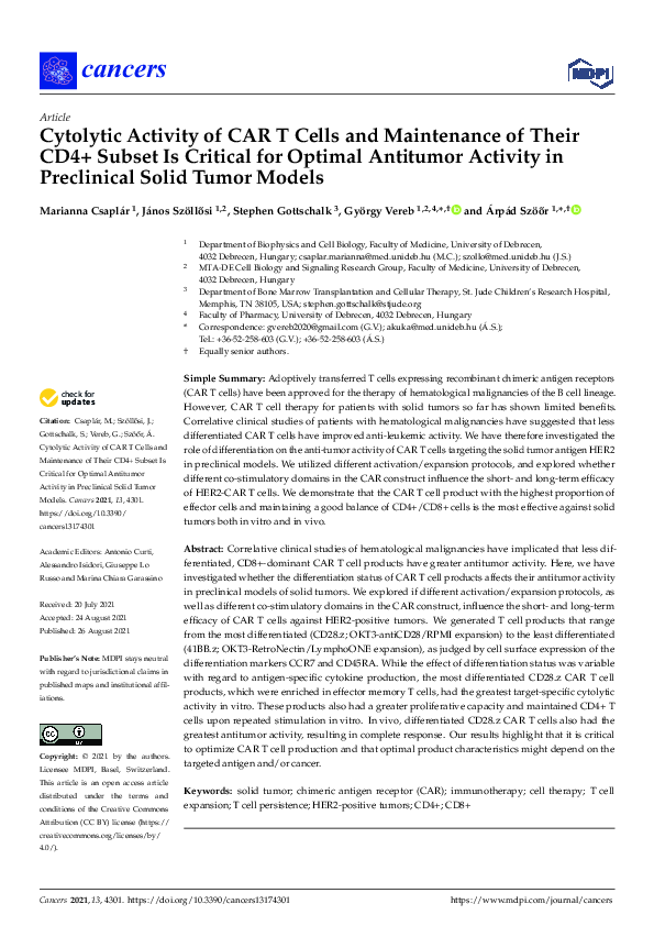(PDF) Cytolytic Activity of CAR T Cells and Maintenance of Their CD4 ...