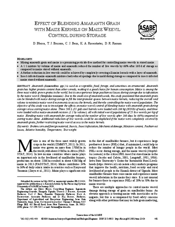 (PDF) Effect of Blending Amaranth Grain with Maize Kernels on Maize ...