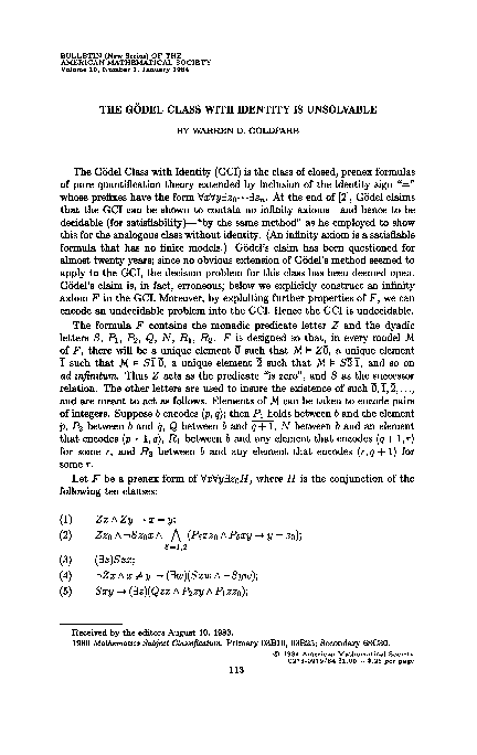 (PDF) The Gödel class with identity is unsolvable