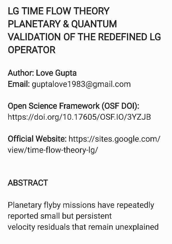 (PDF) LG Time Flow Theory- Planetary & Quantum Validation