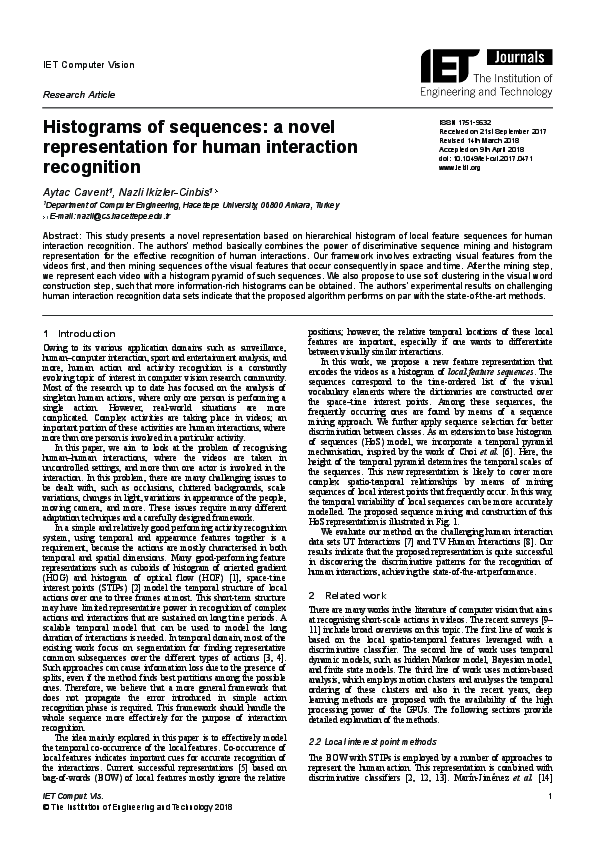 (PDF) Histograms of sequences: a novel representation for human ...